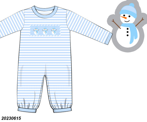 Boy's Snowman Smocked Knit Romper