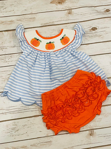 Girl's Pumpkin Smocked Knit Diaper Set