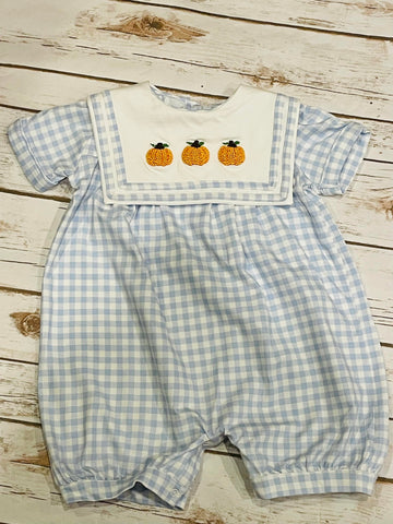 Boy's French Knot Pumpkin Knit Bubble Romper