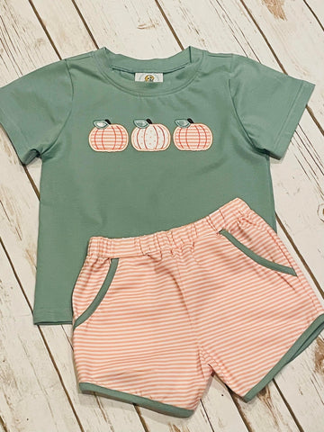 Boy's Pumpkin Trio Knit Short Set