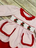 Girl's Smocked Puppy Hearts Knit Diaper Set