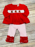 Girl's Smocked Puppy Hearts Knit Pant Set