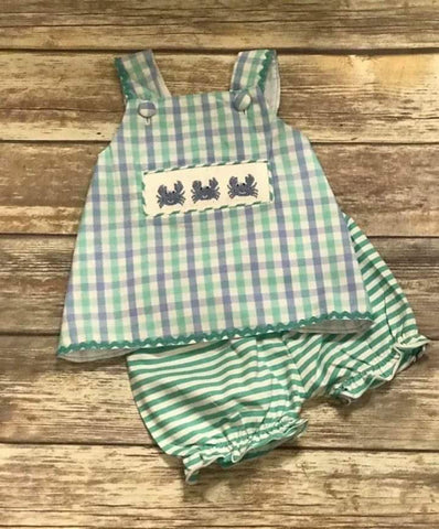 Girl's Smocked Crab Bloomer Short Set