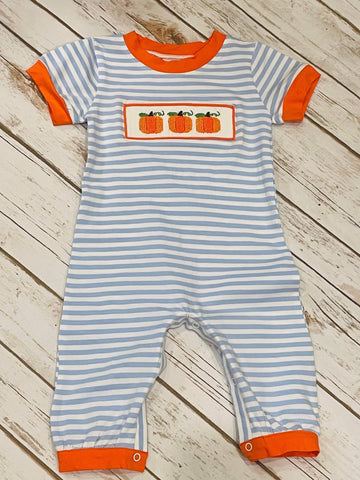 Boy's Pumpkin Smocked Knit Romper