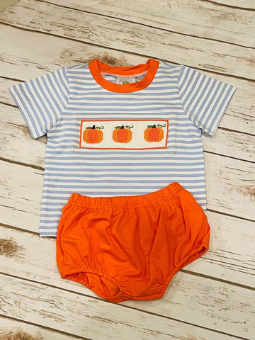 Boy's Pumpkin Smocked Knit Diaper Set