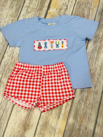 Boy's Smocked Knit Tool Short Set