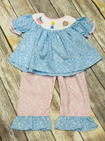 Girls Smocked Princess Pant Set